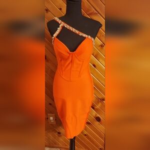 Elegant Orange Dress with Embellished Straps